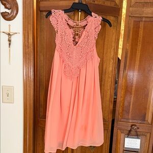Coral Lace Sleeveless Dress